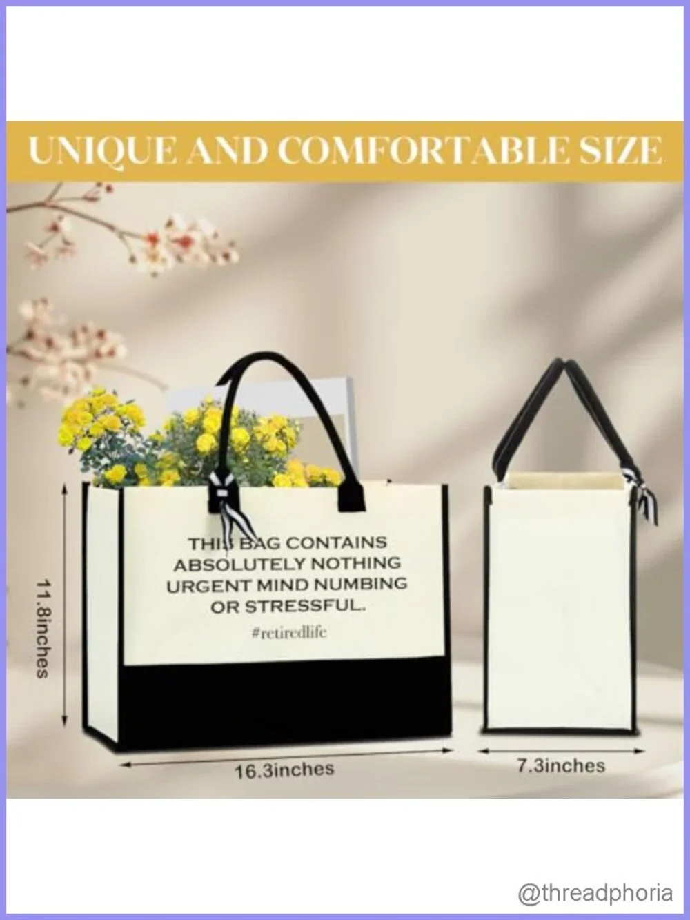 Canvas Tote Bag Retirement Gift Women Travel Beach Shoulder Handbag